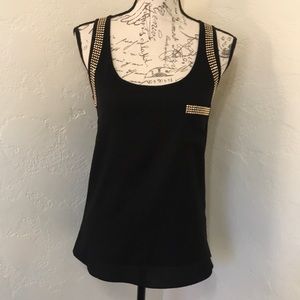 ALYTHEA Tank Top Black with Gold Rhinestones Size Small